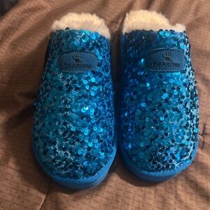 BearPaw Glittering Blue Sequin Slippers